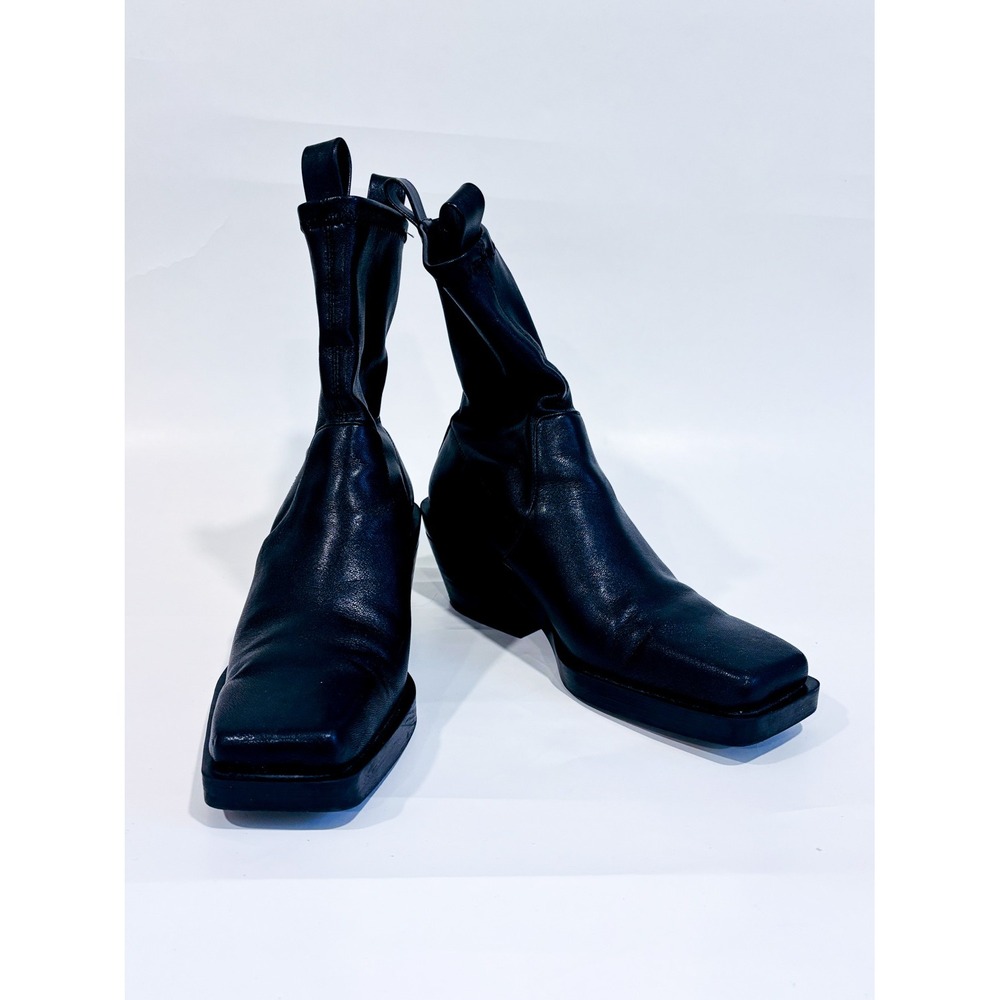 ZARA Black Square Toe Ankle Boots Block Heel Minimalist Size 35 EU